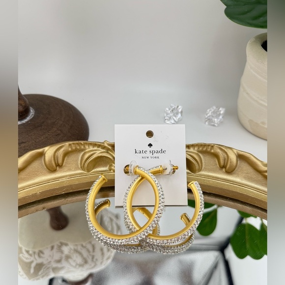 Kate Spade Gold-Tone Crystal Pave Hoop Earrings - Picture 1 of 12